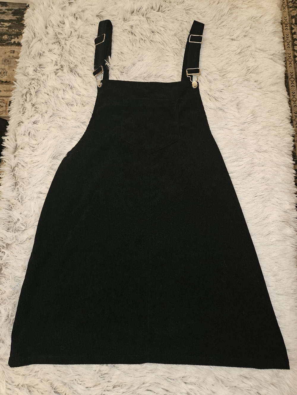 Black Corduroy Overall Dress | Adjustable Strap Pinafore Mini | Size Large - Picture 3 of 6